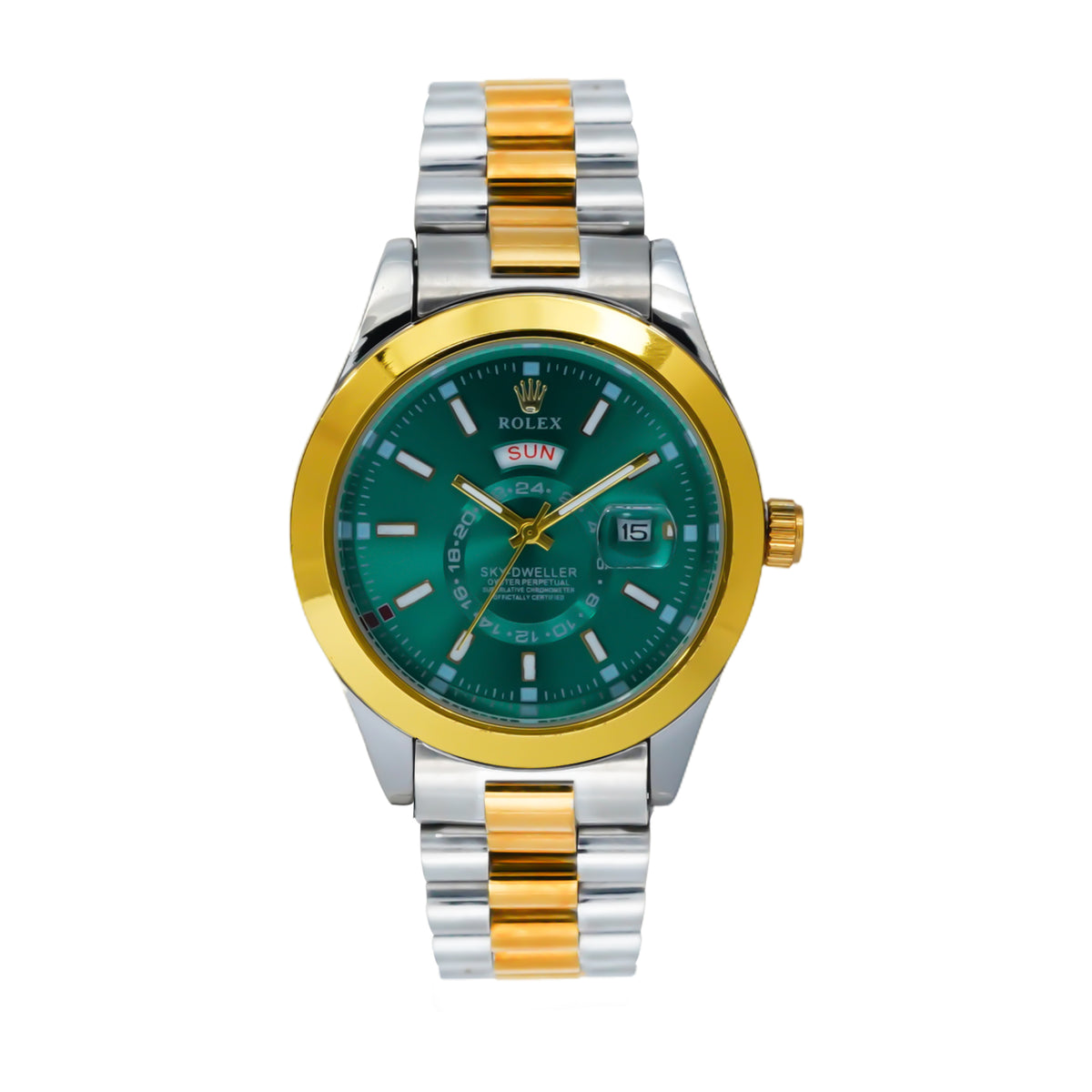 Rolex Sky-Dweller – Silver & Gold Strap | Green Dial