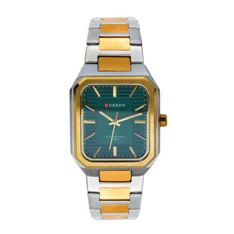 Curren Men’s Luxury Square Quartz Watch – Two-Tone with Green Dial
