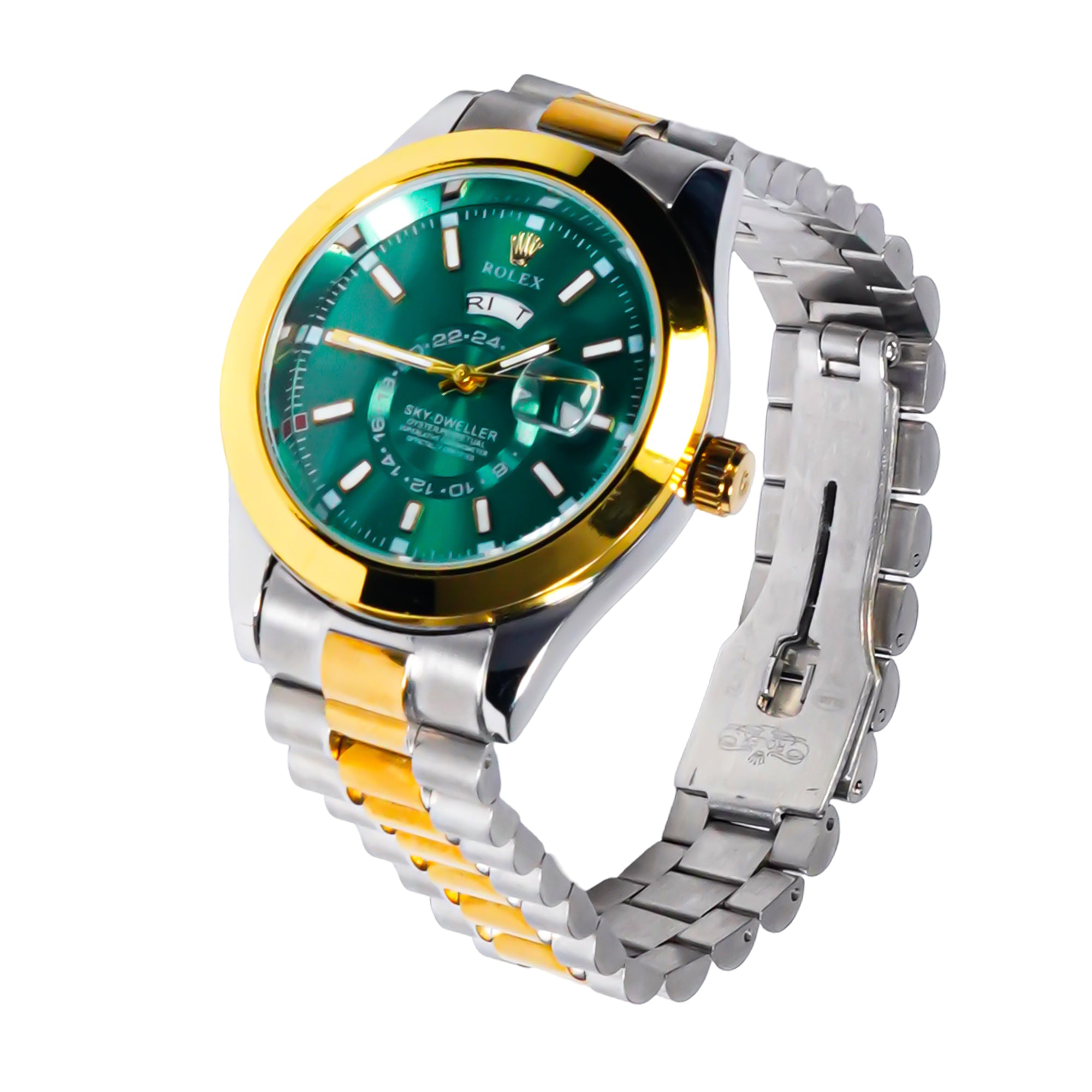 Rolex Sky-Dweller – Silver & Gold Strap | Green Dial