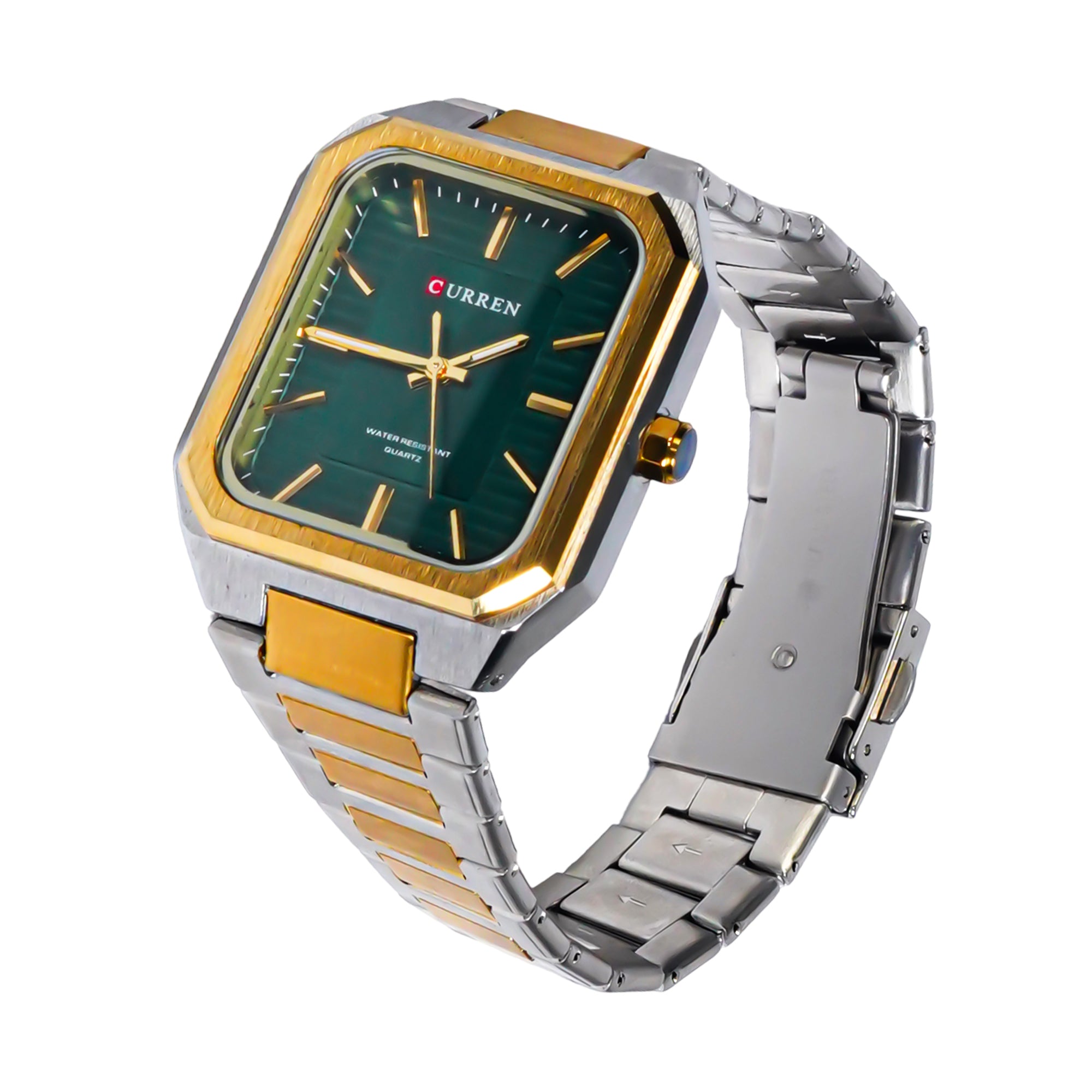 Curren Men’s Luxury Square Quartz Watch – Two-Tone with Green Dial