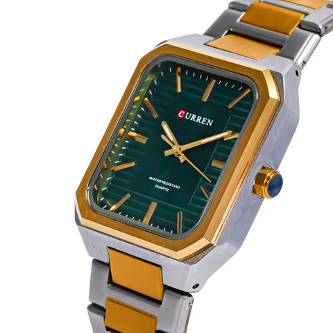 Curren Men’s Luxury Square Quartz Watch – Two-Tone with Green Dial