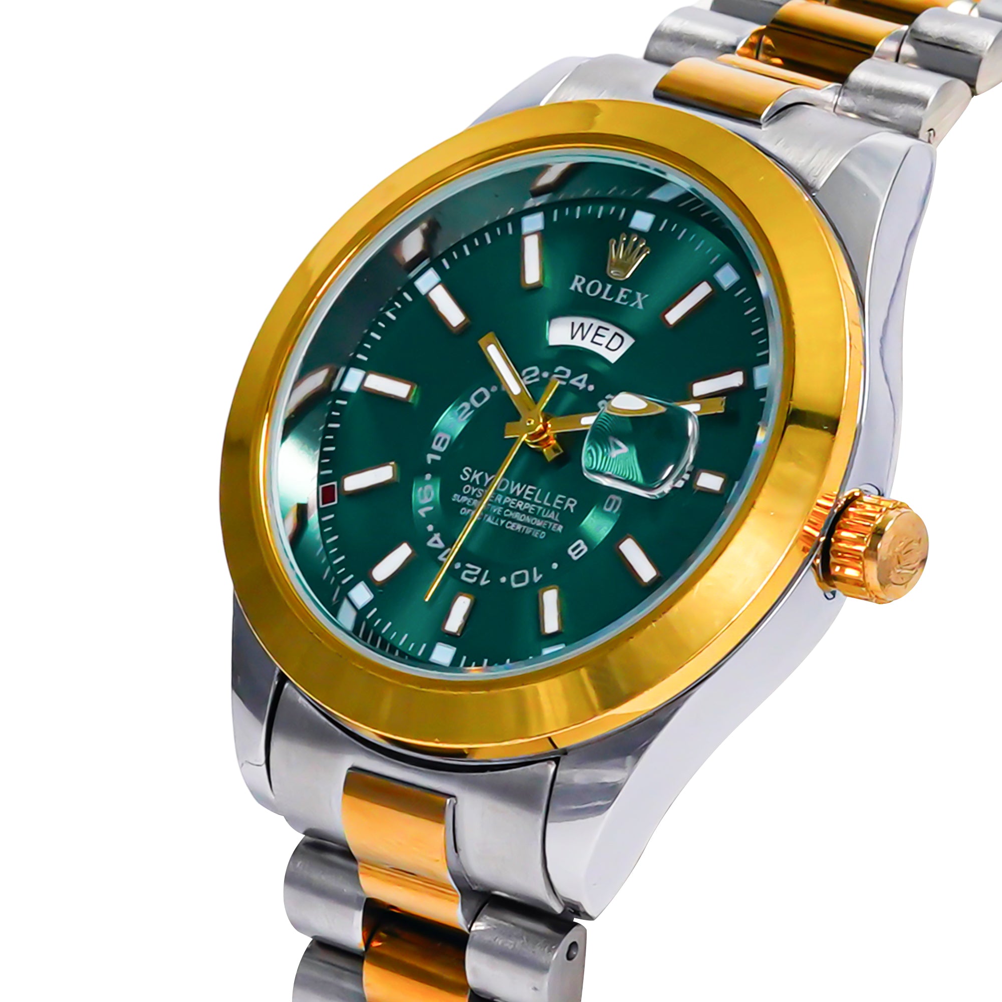 Rolex Sky-Dweller – Silver & Gold Strap | Green Dial