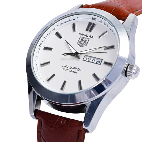 Tag Heuer Calibre 5 Brown Belt White Dial