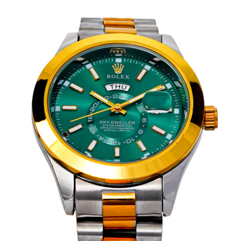 Rolex Sky-Dweller – Silver & Gold Strap | Green Dial