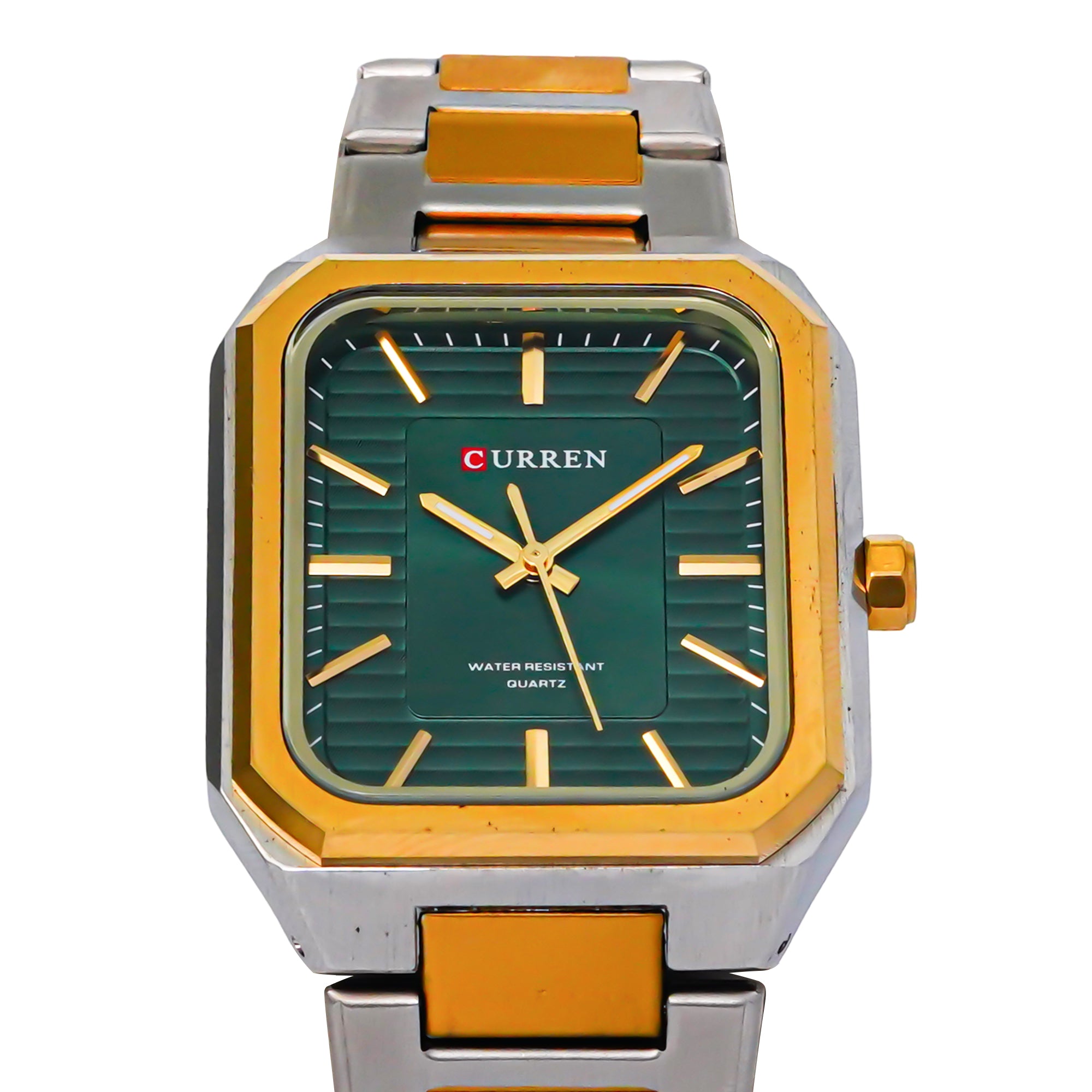 Curren Men’s Luxury Square Quartz Watch – Two-Tone with Green Dial