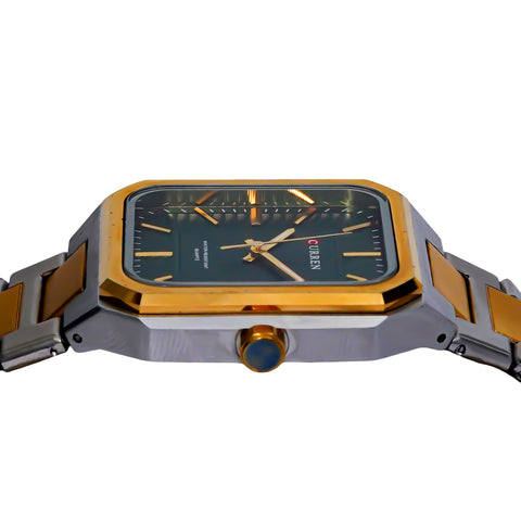 Curren Men’s Luxury Square Quartz Watch – Two-Tone with Green Dial
