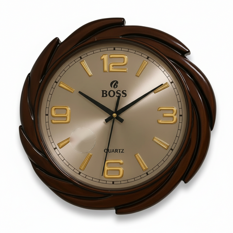 BOSS GALAXY WALL CLOCK GLOSSY  NUMERIC Dark Brown with Golden  Silver Dial